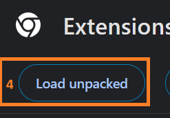 The «Load unpacked» button in the top-left corner of the extensions page